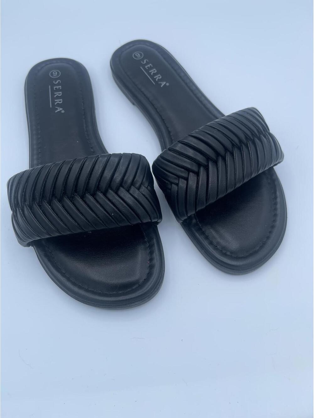 Serra Black Braided Strap Slide Sandals Size 9